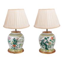 Pair 19th Century Chinese Famille Rose vases / lamps.